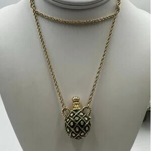 Avon Vintage Bejeweled Green Blue Enamel Rhinestones Jug Long‎ 
Pendant Necklace